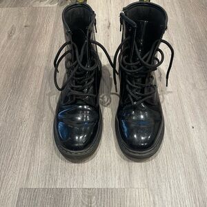 Dr. Martens Black Patent Leather Combat Boots | Lace Up + Zip | EU 37